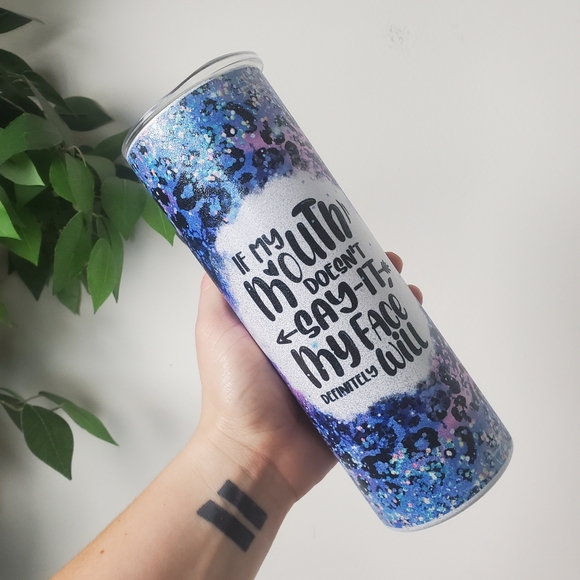 NEW Cheetah Print Glitter Sassy Tumbler Purple & Blue Hues Stainless Steel - Picture 1 of 8